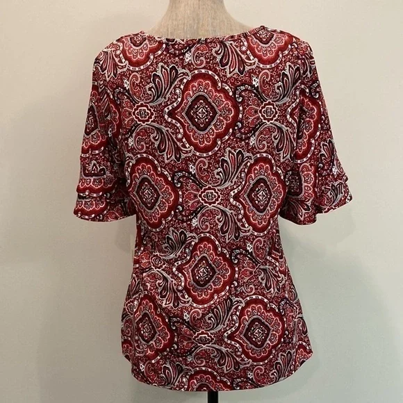 Studio Works Red Short Ruffle Sleeve Top Medium​​​ - Picture 8 of 12